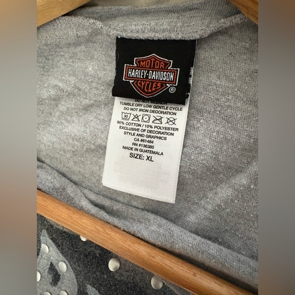 Harley Davidson women’s grey t-shirt skull studded size XL - Picture 6 of 7